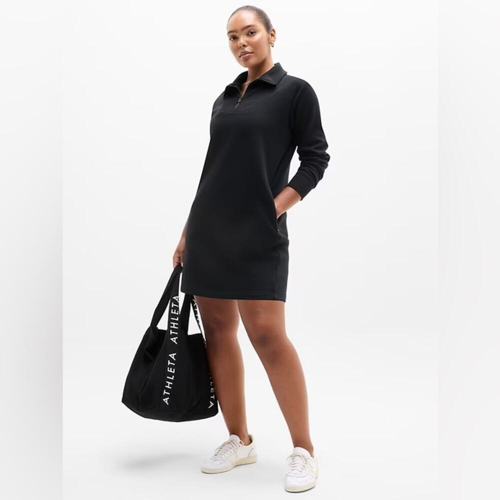 Athleta Cozy Karma 1/2 Zip Sweatshirt Dress L Black